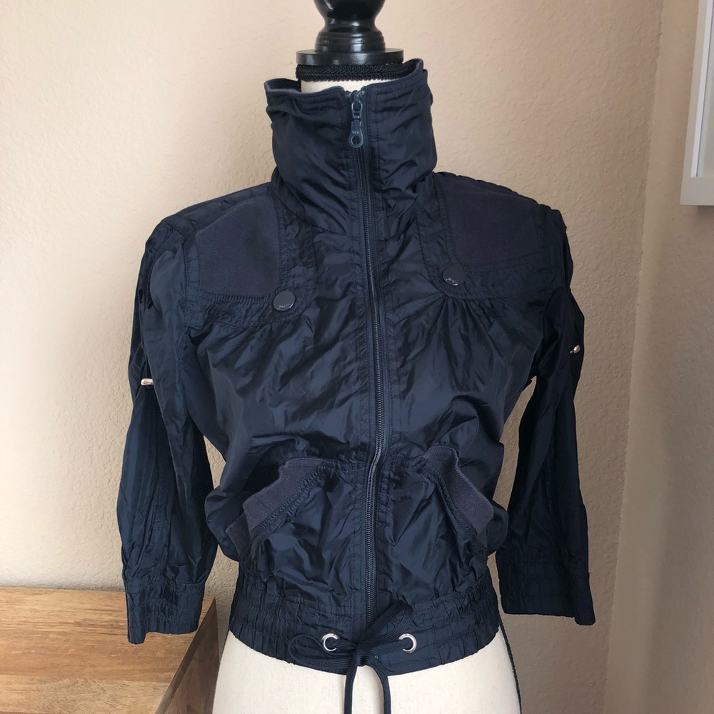 Navy high neck cropped sport jacket